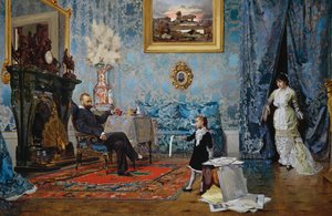 Fabricci-familien, ca 1880, av Eugenio Scomparini (1845-1913), olje på lerret, 68x187 cm, Italia av Eugenio Scomparini