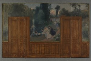 Skizze für das Rathaus von Créteil: Landschaft - Ufer der Marne vom Ile Sainte-Catherine Brücke gesehen