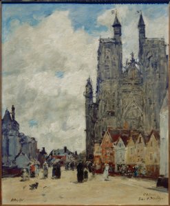 Saint-Vulfran gate og kirke av Eugene Louis Boudin
