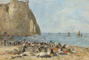 Vaskekvinner på stranden i Etretat