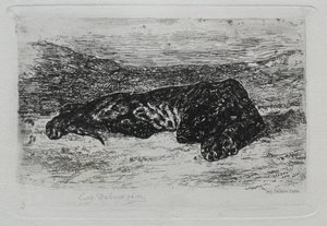 Hukende tiger i ørkenen av Eugène Delacroix