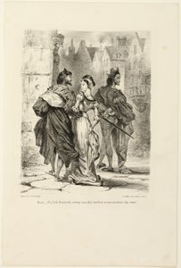 Faust prøver å forføre Marguerite, fra Faust av Eugène Delacroix