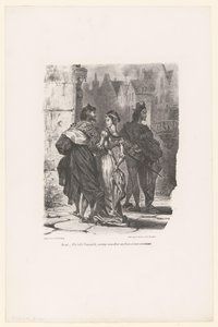 Faust probeert Grietje te verleiden Faust: Min vakre unge dame, ville jeg våge å tilby deg armen min og kjøre deg hjem? (tittel på objekt) Faust (serietittel) Faust, tragedie av M. de Goethe (serietittel) av Eugène Delacroix