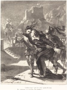 Hamlet ønsker å følge sin fars ånd (akt I, scene IV) av Eugène Delacroix