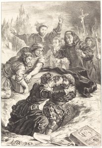 Hamlet og Laertes i graven til Ophelia (akt V, scene I) av Eugène Delacroix