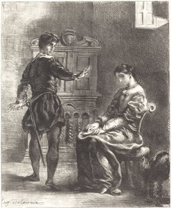 Hamlet og Ophelia (Act III, Scene I) av Eugène Delacroix