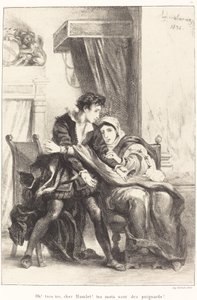 Hamlet og dronningen (Act III, Scene IV) av Eugène Delacroix