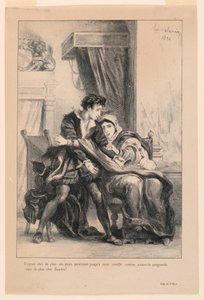 Illustrasjon for Hamlet: Hamlet and the Queen (III,4) av Eugène Delacroix