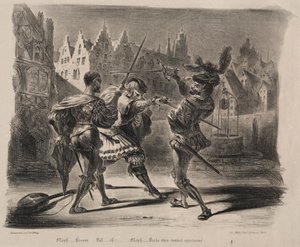 Illustrasjoner for Faust: Duell av Faust og Valentin av Eugène Delacroix