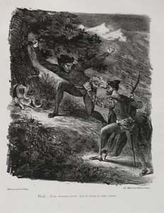 Illustrasjoner for Faust: Faust og Méphistophélés i Hartz-fjellene av Eugène Delacroix