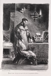 Illustrasjoner for Faust: Faust i garderoben hans av Eugène Delacroix