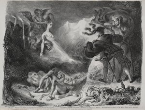 Illustrasjoner for Faust: Marguerites skygge vises for Faust av Eugène Delacroix