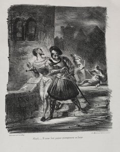 Illustrasjoner for Faust: Mephistopheles og Faust flykter etter duellen av Eugène Delacroix