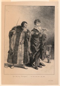 Illustrasjon for Hamlet. Polonius og Hamlet (II,2) av Eugène Delacroix