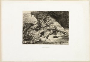 Løve som sluker en hest av Eugène Delacroix