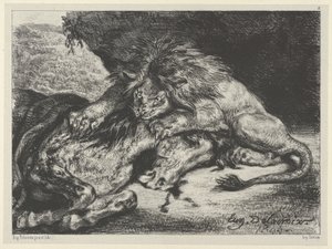 Løve fortærer en hest, 1844., 1844. av Eugène Delacroix