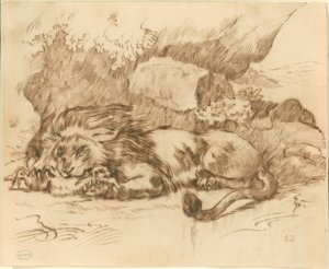 Løve som sluker en kanin av Eugène Delacroix