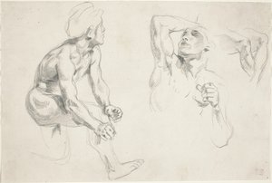 Naken mann poserer for figurer i Frize de la Guerre, ca. 1835. av Eugène Delacroix