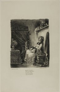Marguerite ved spinnehjulet, fra Faust av Eugène Delacroix