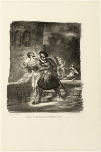 Mephistopheles og Faust flykter etter duellen, fra Faust av Eugène Delacroix
