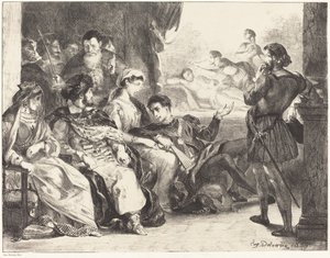 Spillere som vedtar forgiftningen av Hamlets far Act III, Scene II, 1835. av Eugène Delacroix