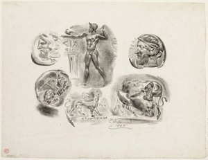 Foaie cu șase medalii antice norvegiane av Eugène Delacroix