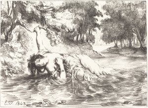 The Death of Ophelia Act IV, Scene VII, 1843. av Eugène Delacroix
