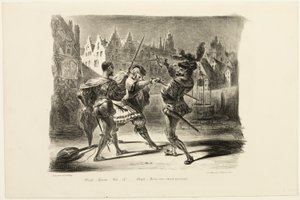 Duellen mellom Faust og Valentine, fra Faust av Eugène Delacroix