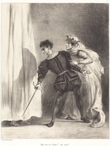 Mordet på Polonius (akt III, scene IV) av Eugène Delacroix