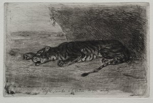 Tiger som sover ved inngangen til sin hule av Eugène Delacroix