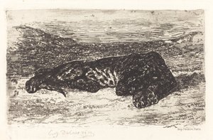 Tiger som sover i ørkenen, ca. 1830. av Eugène Delacroix