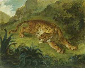 Tiger og slange, 1854-1858. av Eugène Delacroix