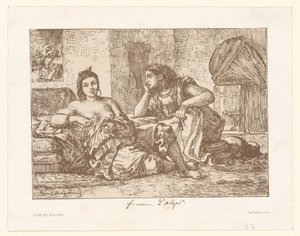 To sittende algeriske kvinner Femmes d'Alger (tittel på objekt) av Eugène Delacroix