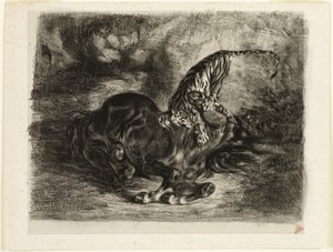 Villhest brakt ned av en tiger av Eugène Delacroix