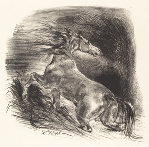 Villhesten kommer ut av vannet Cheval sauvage, 1828. av Eugène Delacroix