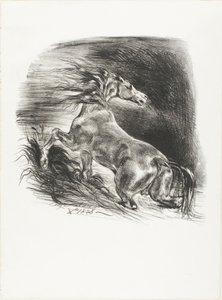 Villhest, eller skremt hest som forlater vannet av Eugène Delacroix