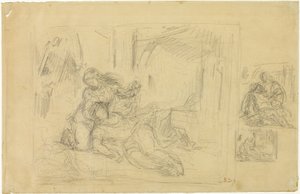 Kvinne døende(?), Mann på soverommet, to skisser av samme av Eugène Delacroix