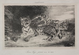 Ung tiger leker med sin mor av Eugène Delacroix