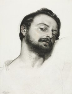 Head of a Man (kull forhøyet med sanguine på hvit papp)