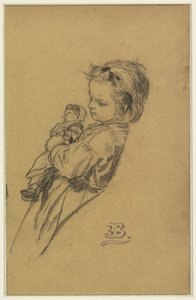 Portrett av Stéphania Maria Anna Isabella de Block-Loor, stående med dukke