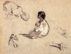 Studier av arabiske barn (kull og kroppsfarge på blått papir) av Eugène Fromentin