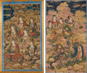 Bodhisattvaene til de ti stadiene for å oppnå den mest fullkomne kunnskap; De åtte verter av Deva, Naga og Yakshi av Eugène Fromentin