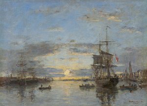 Le Havre: Den ytre havnen ved solnedgang av Eugene Louis Boudin