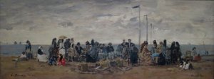Kotava: quot;Piludafa nakila, Trouville (3) (trutca ke Boudin)quot; Fransk: Trouville. Strandscene av Eugene Louis Boudin