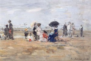 Trouville, strandscene av Eugene Louis Boudin