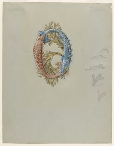 Design for en beltespenne med to fisker og tang av Eugene Grasset