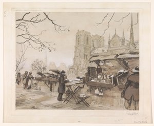 Utsikt over Quai de Montebello i Paris av Eugène Véder (signed by artist)