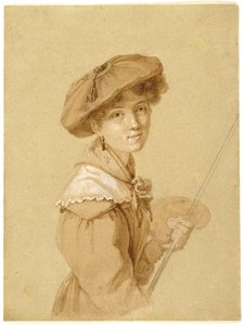 Selvportrett, 1820-29 (blyant, sepia og gouache på papir) av Eugénie Tripier Lefranc