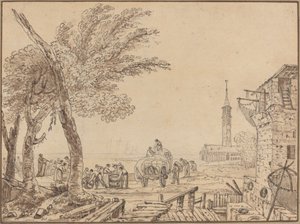 Utsikt over en havn av European 18th Century