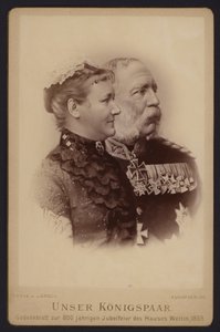 Portrett, Albert, konge av Sachsen, og hans kone, tidligere prinsesse Carola av Sverige (s/hv-bilde)